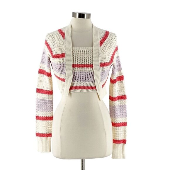 NWT American Eagle Crochet Striped Tube Top Long Sleeve Cardigan Sweater Set M - Picture 1 of 9
